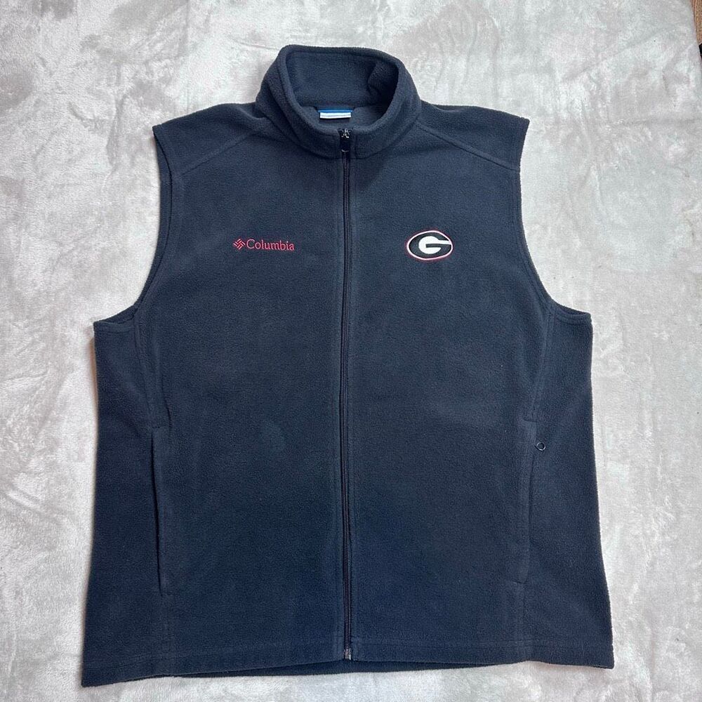 Columbia~Men’s~Georgia Bulldogs Fleece Vest Large Black Full Zip Sleeveless